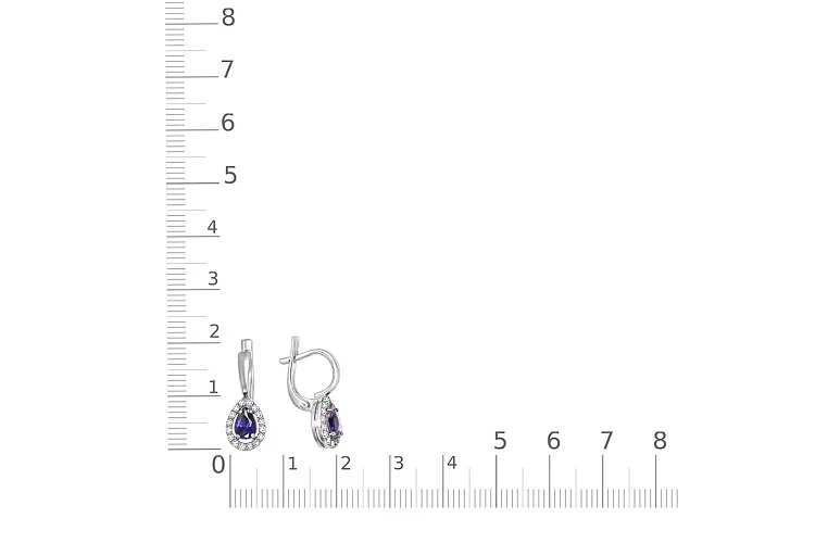 Серьги из белого золота с 2 корундами и 32 бриллиантами