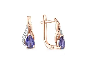 Серьги из красного золота с 2 иолитами и 6 фианитами