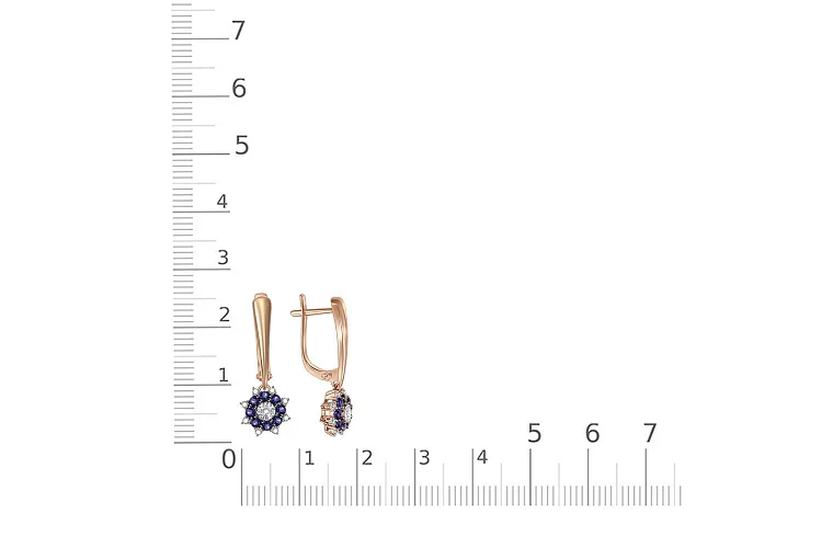 Серьги из красного золота с 16 корундами и 18 фианитами