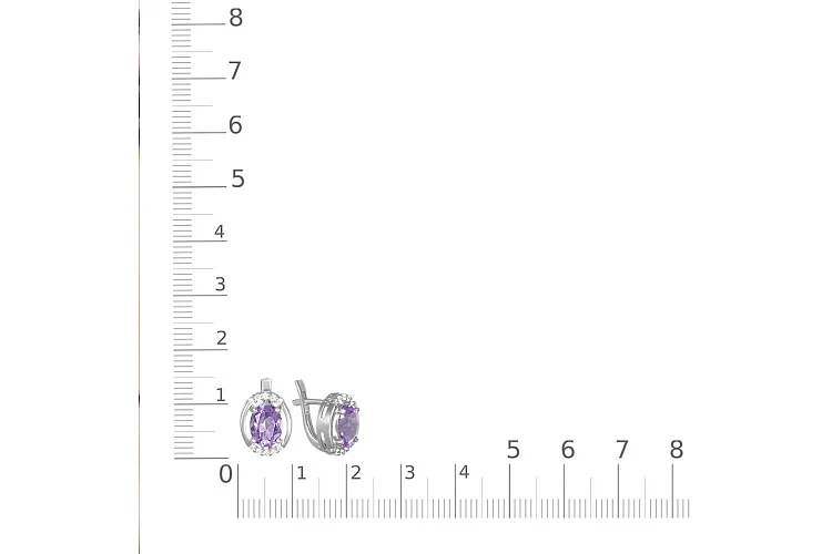 Серьги из белого золота с 2 аметистами и 20 фианитами