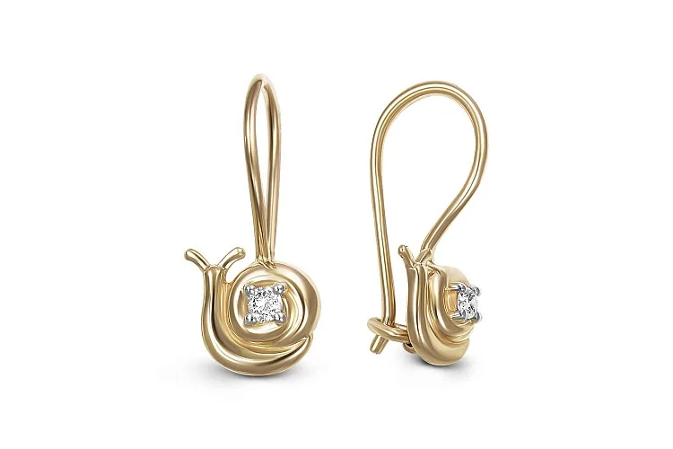 Детские серьги из жёлтого золота с 2 фианитами