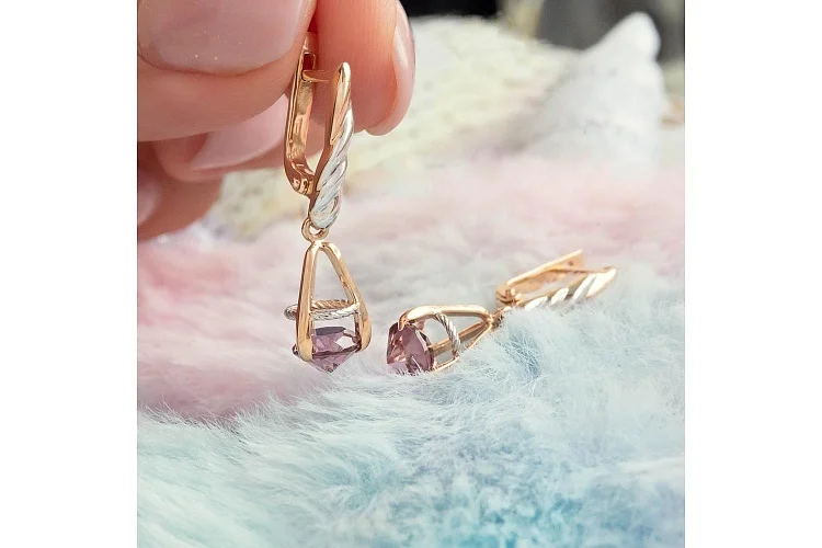 Серьги из красного золота с 2 ситаллами