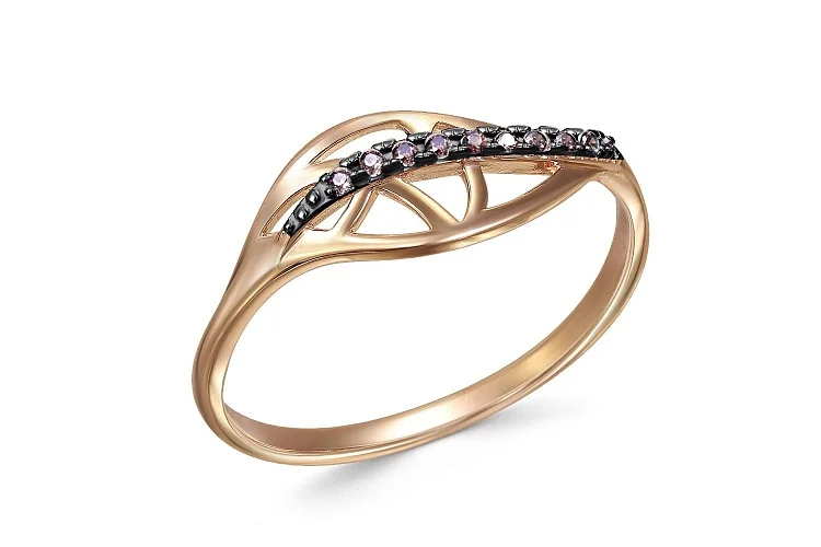 Кольцо из красного золота с 10 фианитами