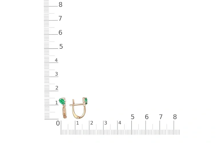 Серьги из красного золота с 2 изумрудами и 6 бриллиантами