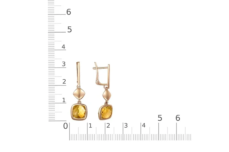 Серьги из красного золота с 2 цитринами