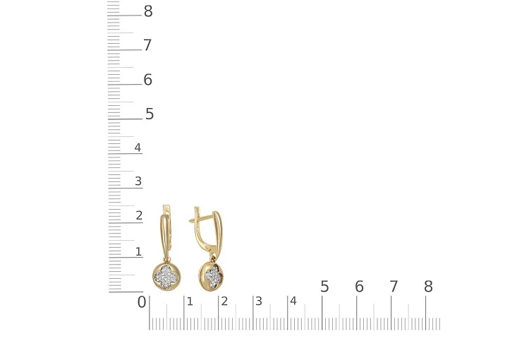 Серьги Клевер из жёлтого золота с 80 фианитами