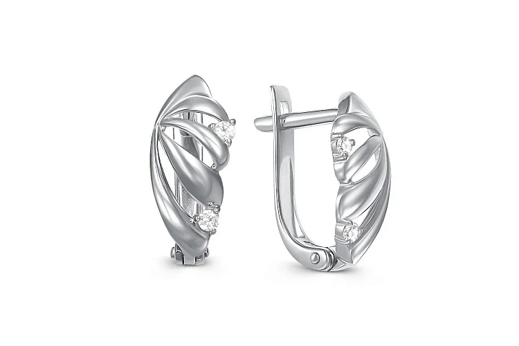 Серьги из белого золота с 4 фианитами