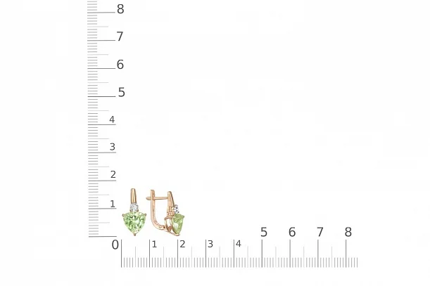 Серьги из красного золота с 2 ситаллами и 2 фианитами