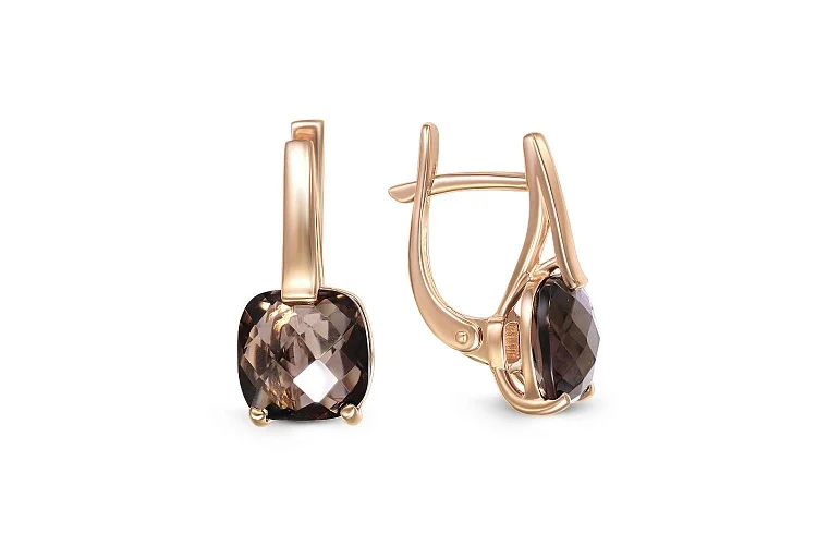 Серьги из красного золота с 2 раухтопазами