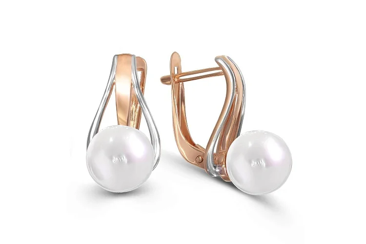 Серьги из красного золота с 2 жемчужинами