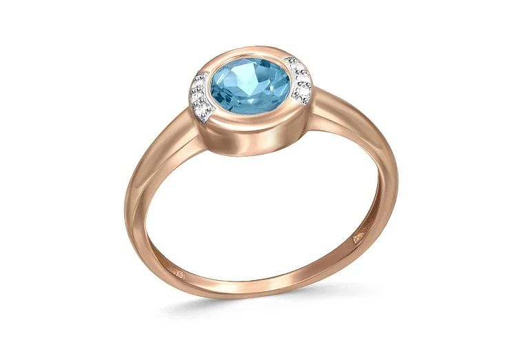Кольцо из красного золота с топазом swiss и 6 фианитами