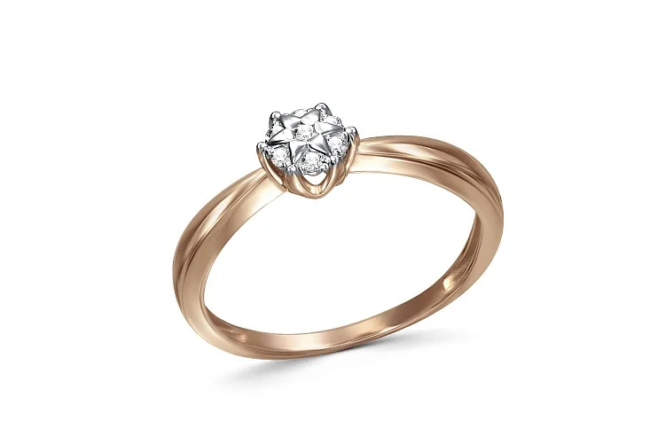 Кольцо Малинка из красного золота с 7 бриллиантами