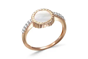 Кольцо из красного золота с перламутром и 10 фианитами