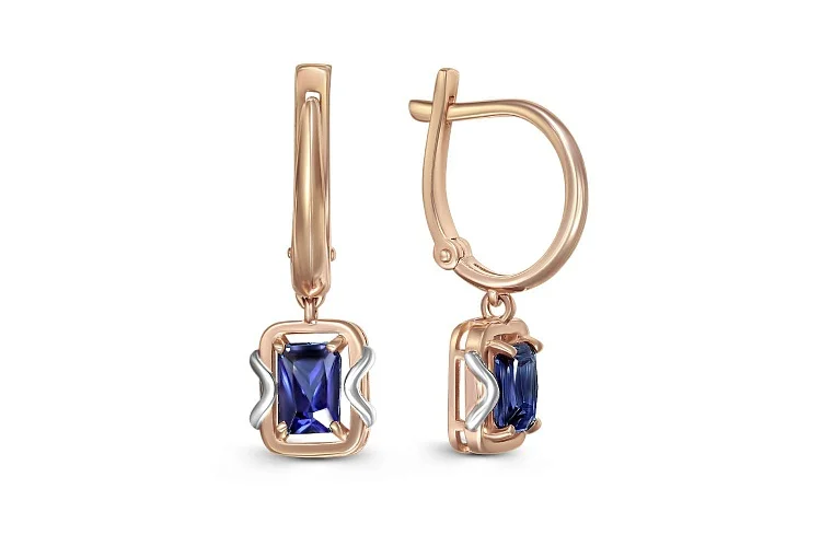 Серьги из красного золота с 2 корундами