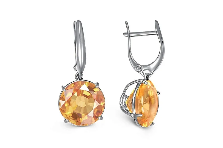 Серьги из белого золота с 2 кварцами