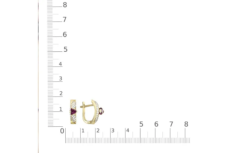 Серьги из жёлтого золота с 2 гранатами и 54 фианитами