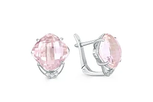 Серьги из белого золота с 2 кварцами и 6 фианитами