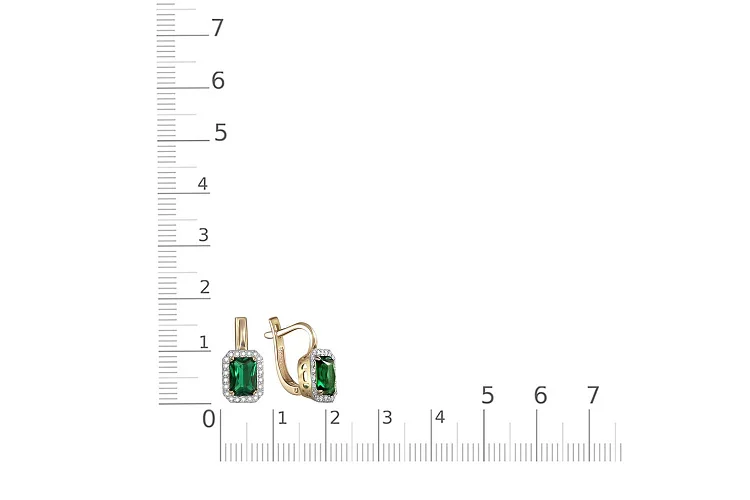 Серьги из жёлтого золота с 2 изумрудами и 44 фианитами