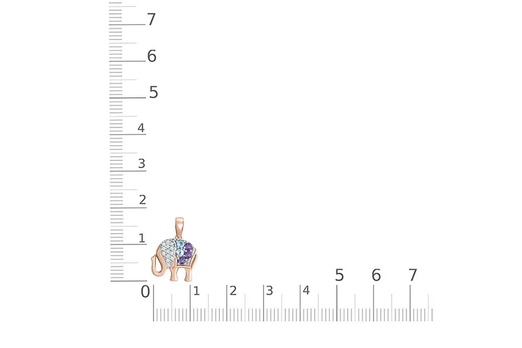 Подвеска Слоник из красного золота с аметистами, топазами swiss и фианитами