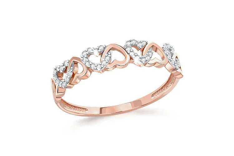 Кольцо Сердце из красного золота с 40 фианитами