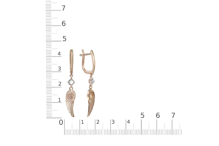 Серьги Крылья из красного золота с 2 фианитами