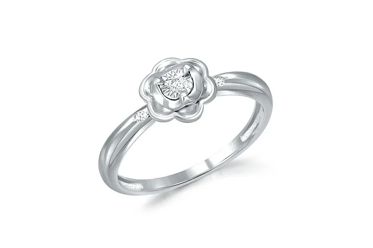 Кольцо Цветок из белого золота с 3 бриллиантами