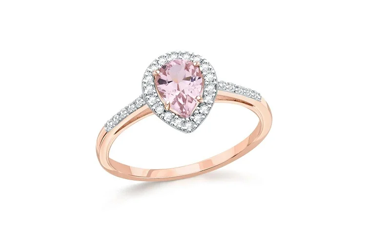Кольцо из красного золота с морганитом и 28 фианитами
