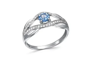Кольцо из белого золота с топазом swiss и 42 фианитами