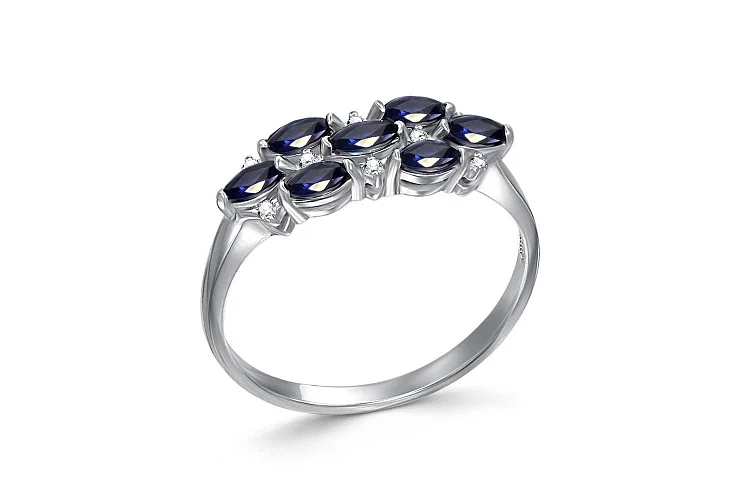 Кольцо из белого золота с 7 сапфирами и 8 бриллиантами