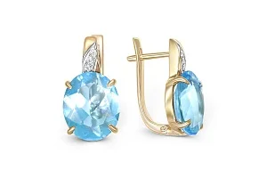 Серьги из жёлтого золота с 2 кварцами и 6 фианитами