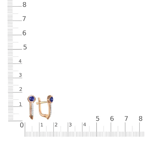 Серьги из красного золота с 2 сапфирами и 14 бриллиантами