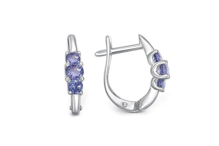 Серьги из белого золота с 6 фианитами