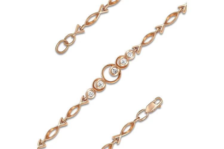 Браслет из красного золота с 5 фианитами