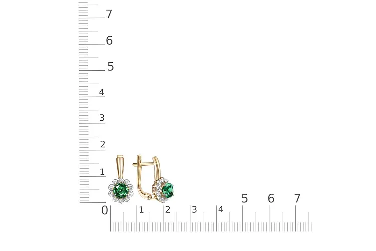 Серьги Цветы из жёлтого золота с 2 изумрудами и 20 бриллиантами