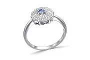 Кольцо Цветок из белого золота с танзанитом и 24 фианитами