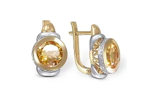 Серьги из жёлтого золота с 2 цитринами и 52 фианитами