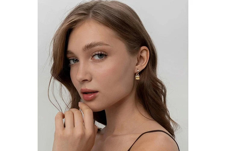 Подвеска серёг-трансформеров из красного золота с цитрином