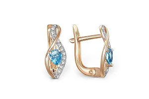 Серьги из красного золота с 2 топазами swiss и 18 фианитами