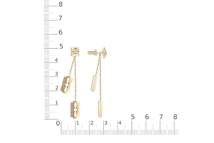 Серьги-пусеты Лезвия из жёлтого золота без вставок