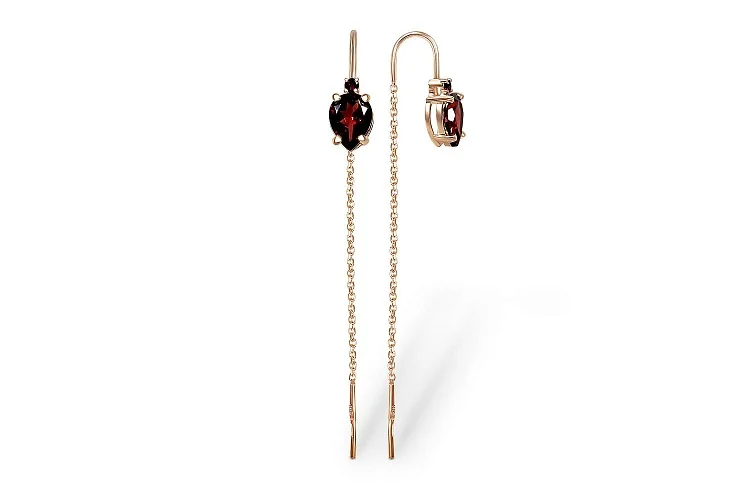 Серьги-продёвки из красного золота с 4 гранатами