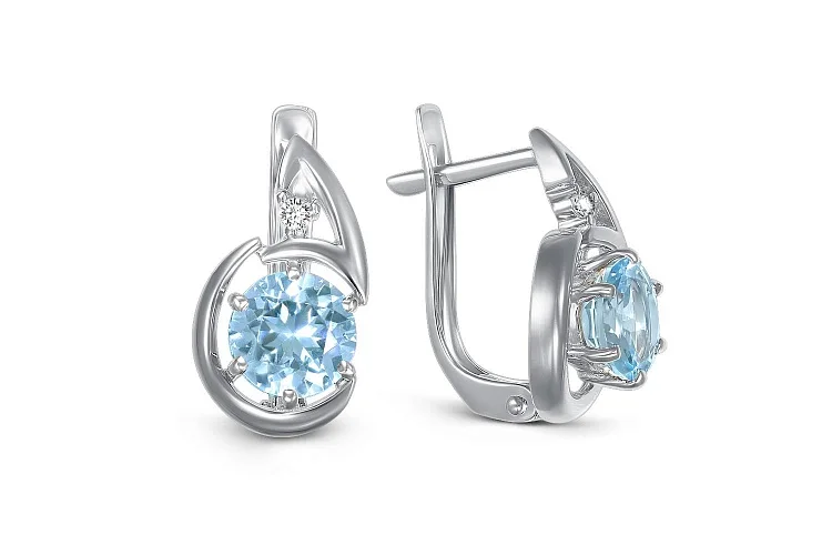 Серьги из белого золота с 2 топазами sky и 2 фианитами
