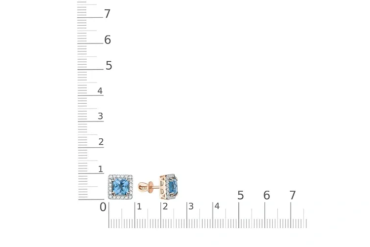 Серьги-пусеты из красного золота с 2 топазами swiss и 40 фианитами