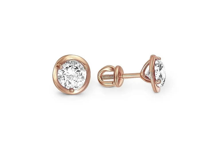 Серьги-пусеты из красного золота с 2 фианитами