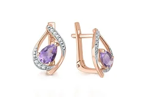 Серьги из красного золота с 2 аметистами и 14 фианитами
