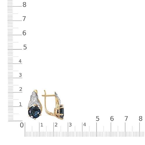 Серьги из жёлтого золота с 2 топазами лондон и 4 фианитами