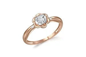 Кольцо Цветок из красного золота с 3 бриллиантами