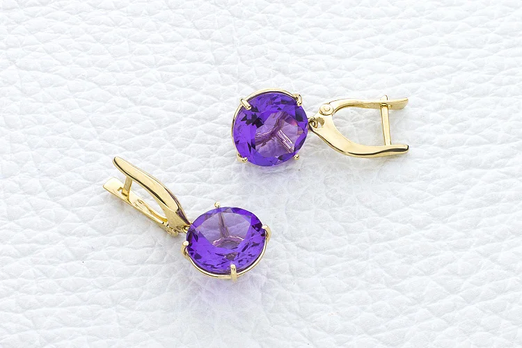 Серьги из жёлтого золота с 2 аметистами