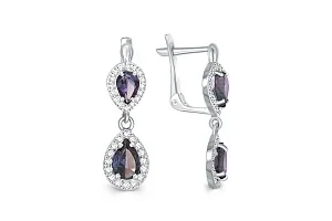 Серьги из белого золота с 4 александритами и 64 фианитами