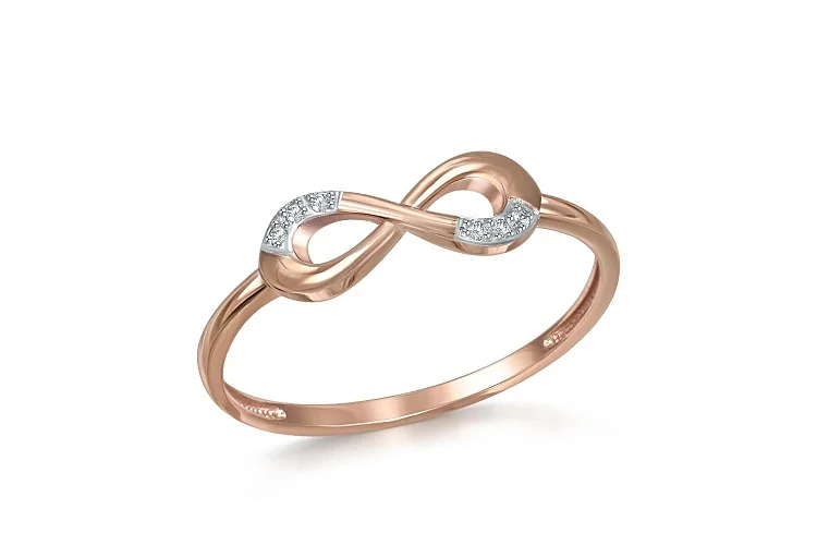 Кольцо Бесконечность из красного золота с 6 фианитами
