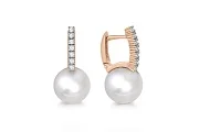 Серьги из красного золота с 2 жемчужинами и 14 фианитами